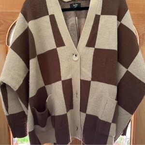 Dressed in Lala Brown and Cream Checkered Women's Sweater